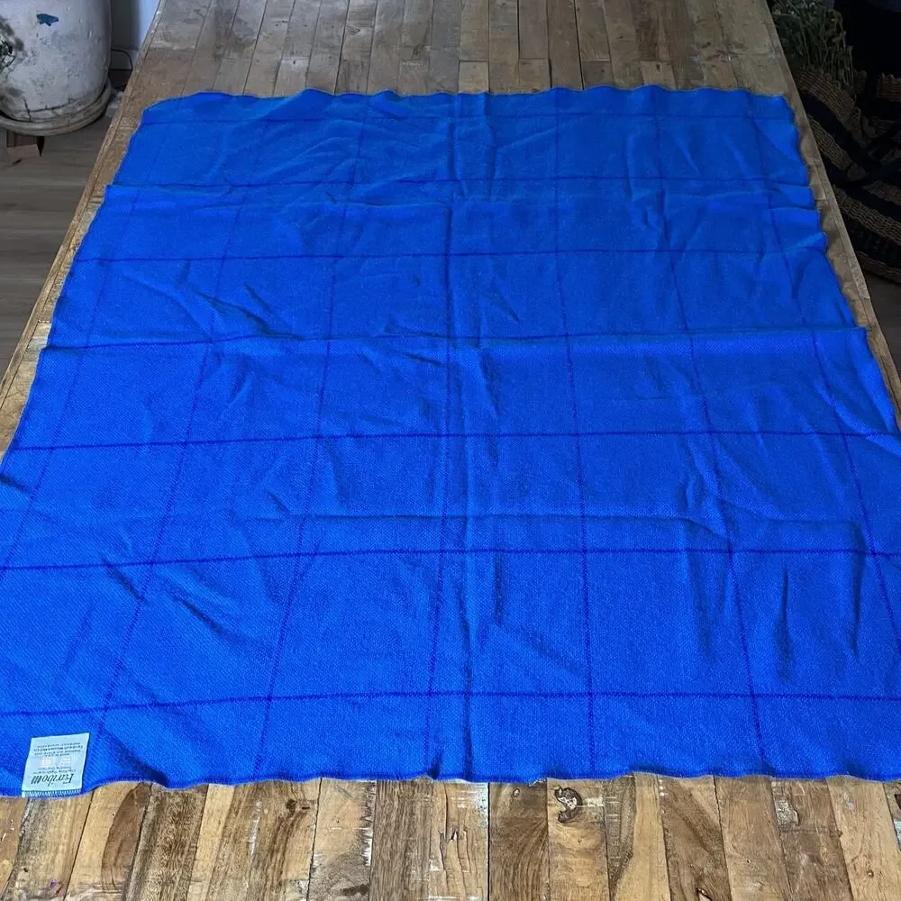 Faribo Small Wool Blanket Blue Windowpane Pattern 45x38